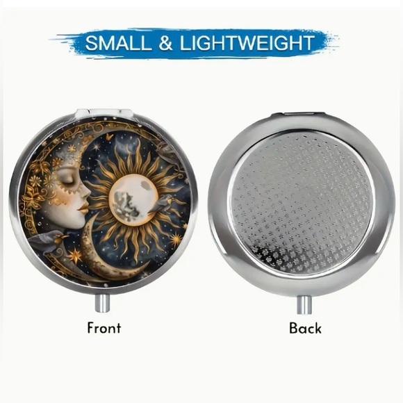 Celestial Inspired Round Pill Organizer 3-Compartment Compact Pill Case New - Picture 2 of 7